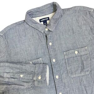 Lands End Mens XLT Blue Chambray Button Down Shirt Traditional Fit Double Gauze